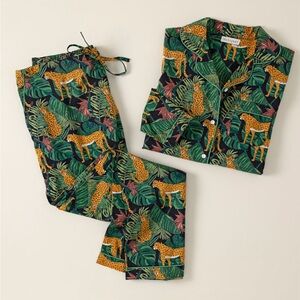 Mahogany Cheetah Jungle Prints 2PC Long Sleeve Cotton Pajama Set Medium NWT